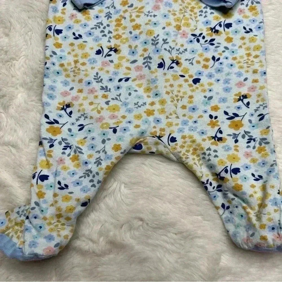 Gerber Footed Onesie Pajamas White & Blue Floral Zippered Size Newborn - Picture 14 of 16